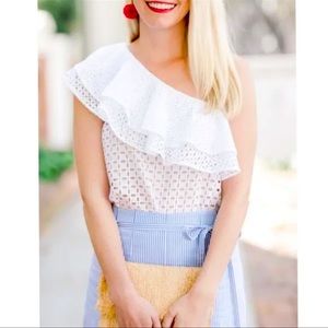 NWT J.Crew one shoulder eyelet ruffle top